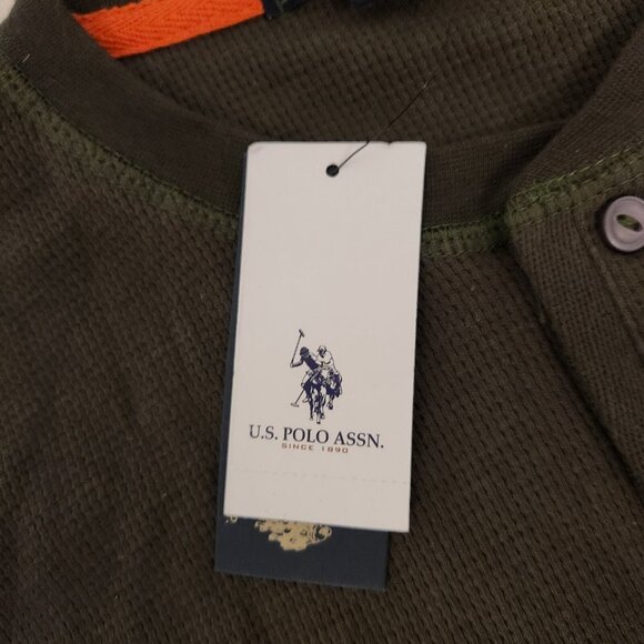 US Polo Association Thermal Top 1/4 Button Long Sleeve Mens XXL Dark Olive NEW - Picture 10 of 14